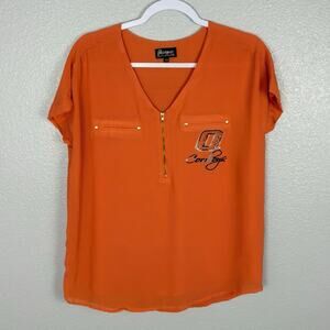 OSU Cowboys Half Zip V-Neck Orange S XS Women’s Lightweight Short Sleeved Blouse
